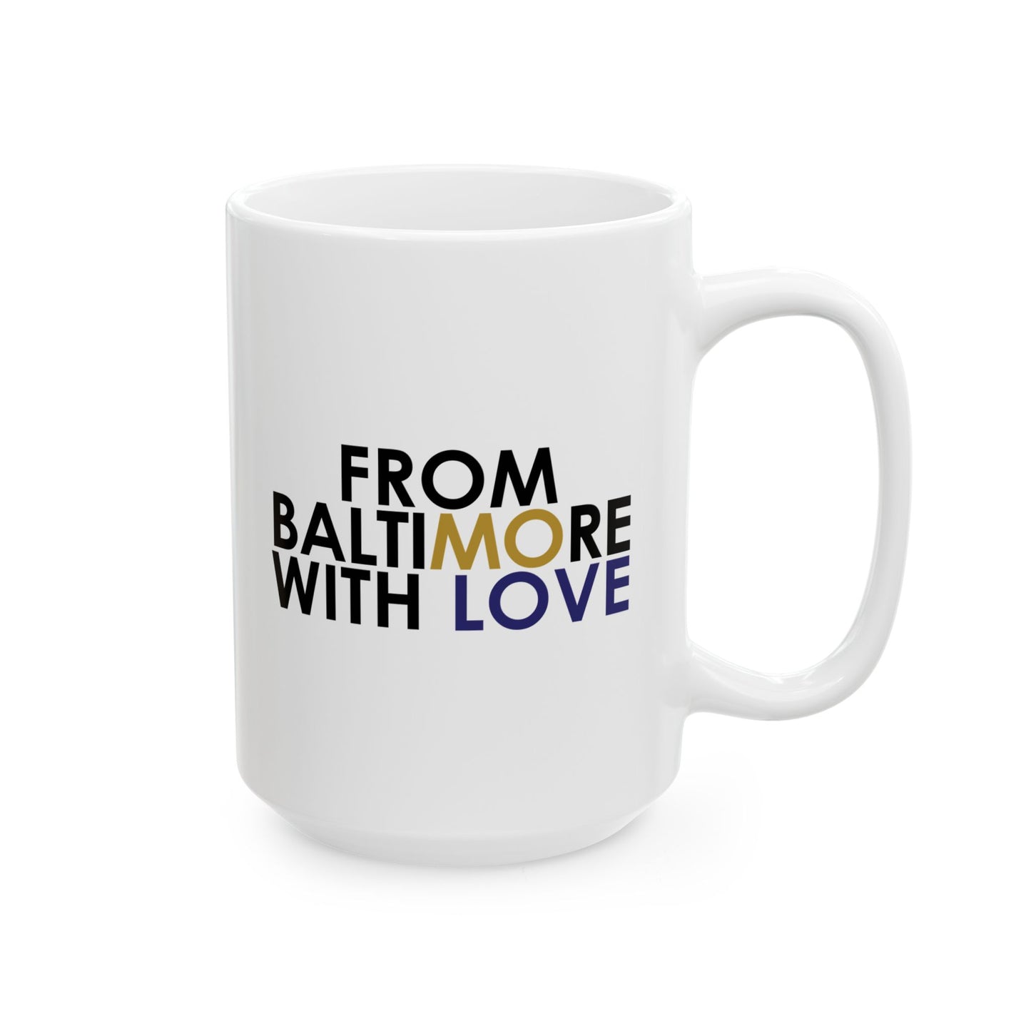 Printify MO Love ceramic mug in 11oz or 15oz with a stylish design, perfect for coffee or tea.