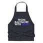 Blue cotton apron by From Baltimore With Love™, featuring a comfortable fit and practical design for cooking or baking.