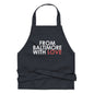 Red cotton apron from Baltimore With Love™ featuring classic design, perfect for cooking or baking.