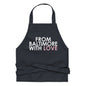 Pink cotton apron by From Baltimore With Love™ featuring a comfortable fit and practical design for cooking or baking.
