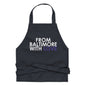 Purple cotton apron from From Baltimore With Love™ featuring the FBWL logo, designed for cooking or crafting activities.