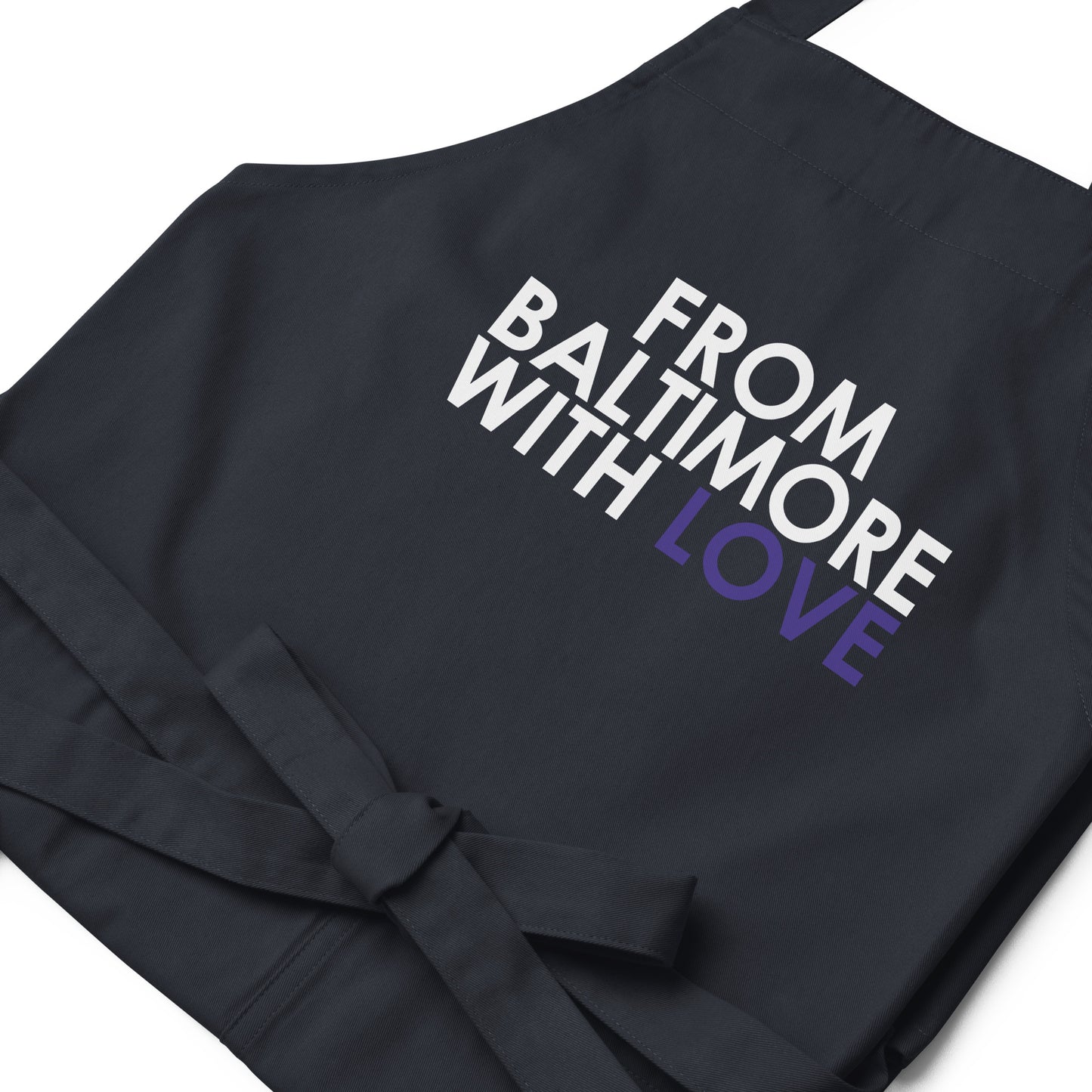 Purple cotton apron by From Baltimore With Love™ featuring a classic design and adjustable neck strap, ideal for cooking or baking.
