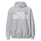 Black and white Love Hoodie from Baltimore With Love™ featuring a solid color design and casual fit.