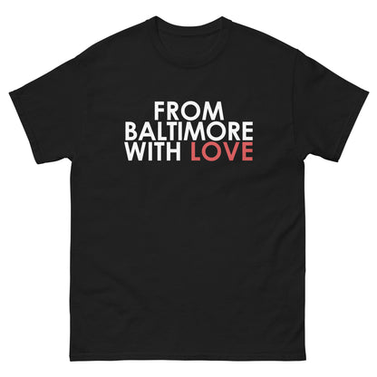 Black classic T-shirt from Baltimore With Love™ featuring a simple, stylish design on the front.