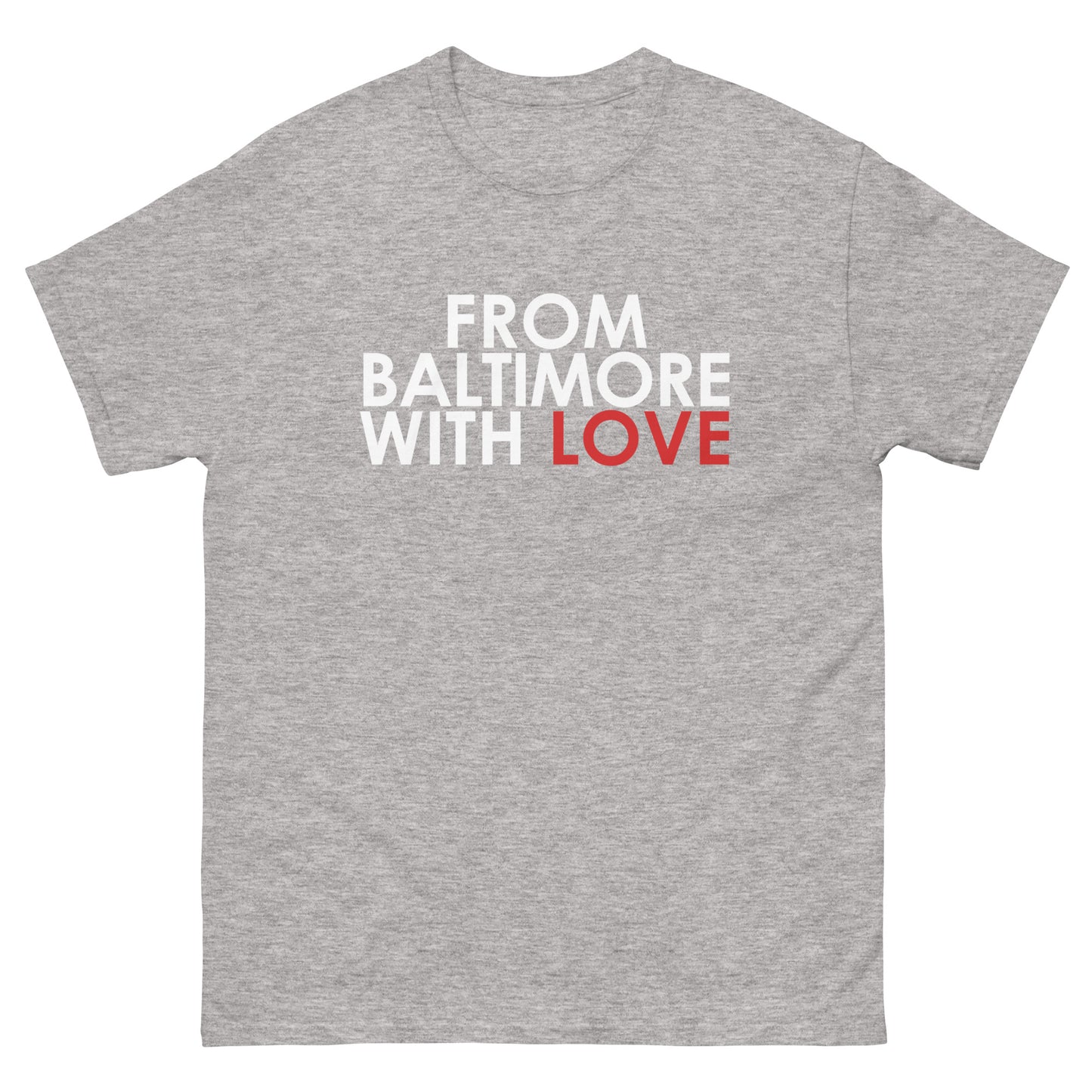 Black Classic T-shirt from Baltimore With Love™ featuring a simple, stylish design on soft cotton fabric.