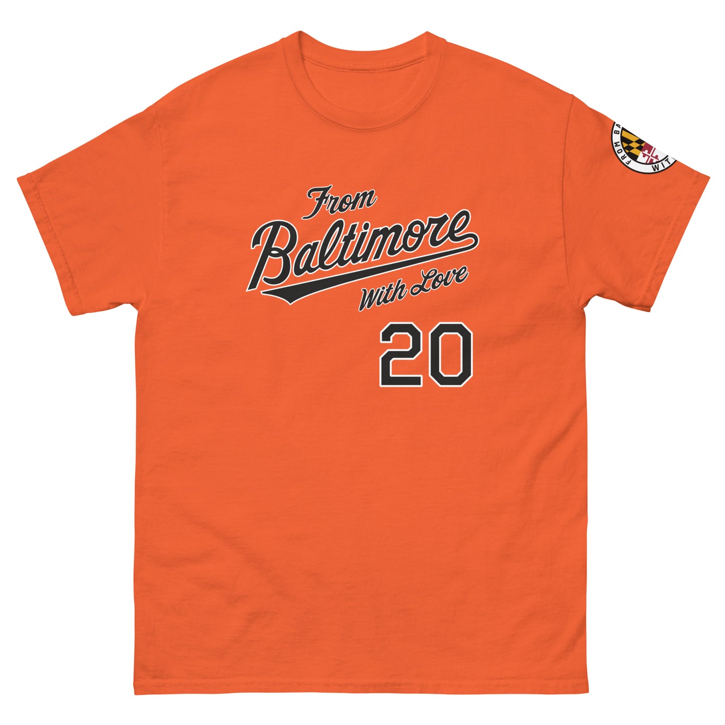 Black O's Fan T-shirt by From Baltimore With Love™ featuring a bold "O's" logo and casual fit.