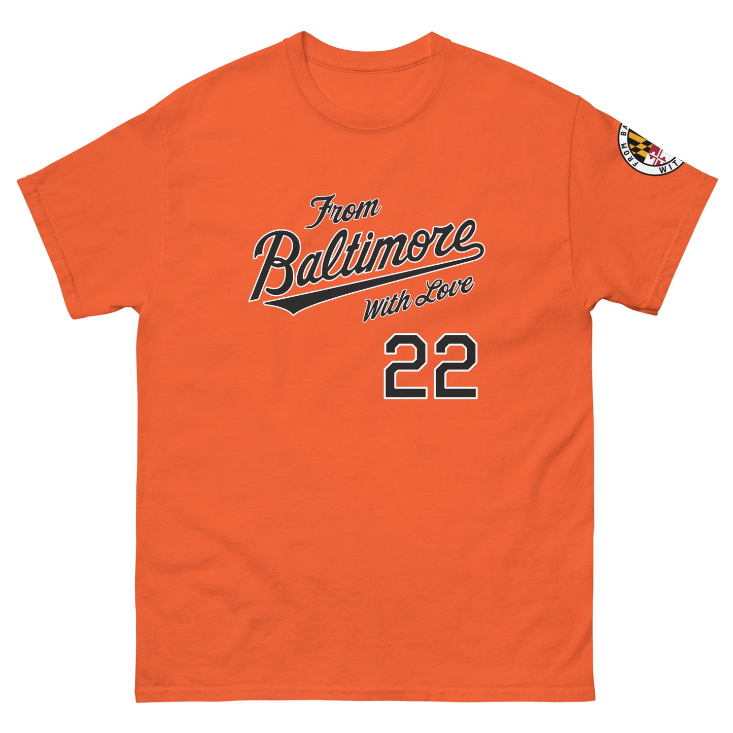 Black O's Fan T-shirt by From Baltimore With Love™ featuring bold graphics and comfortable fit, perfect for Orioles fans.