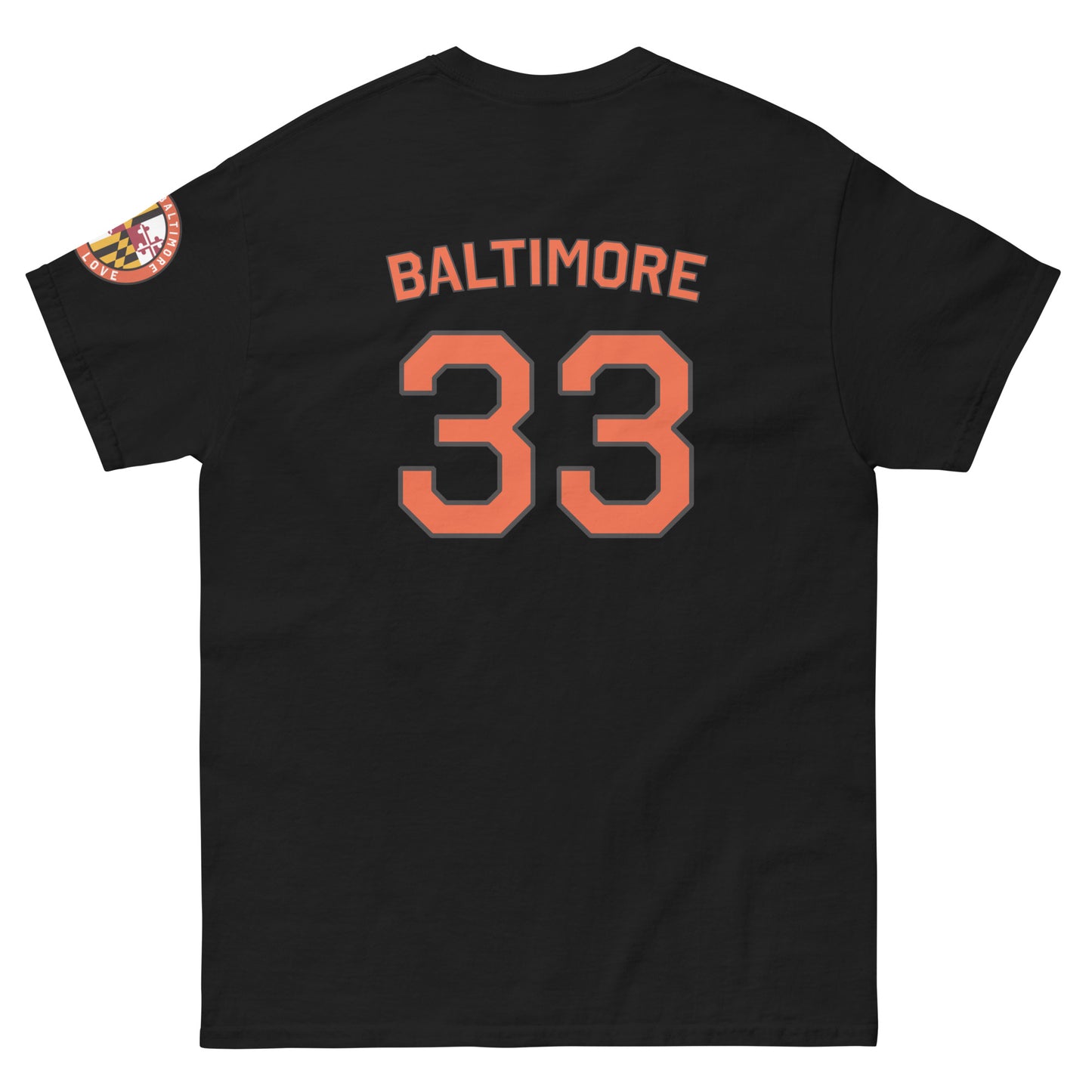 Black unisex O's Fan T-shirt from From Baltimore With Love™, featuring a classic design and team logo on the front.