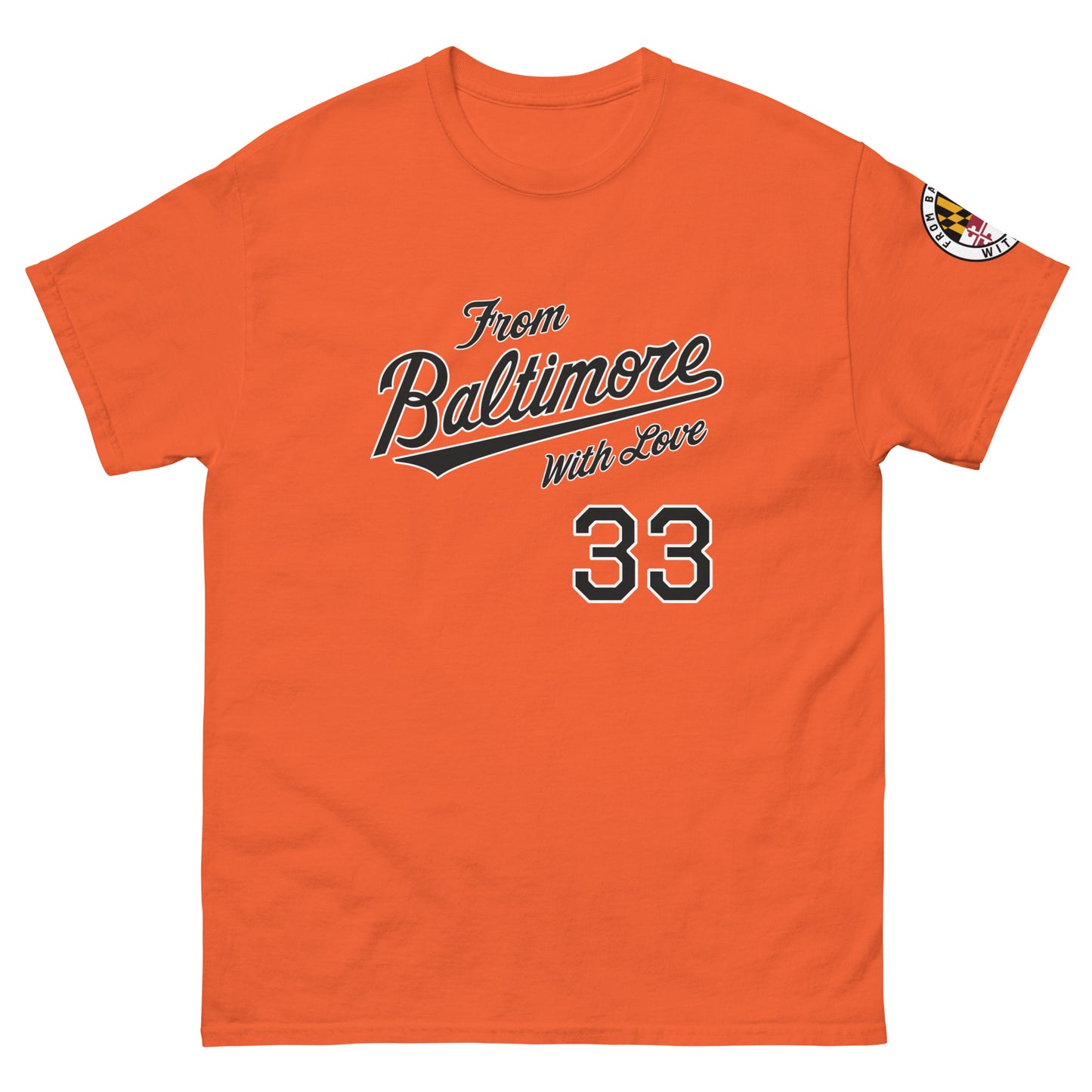 Unisex orange O's Fan T-shirt from From Baltimore With Love™, featuring a classic front design on a comfortable cotton tee.
