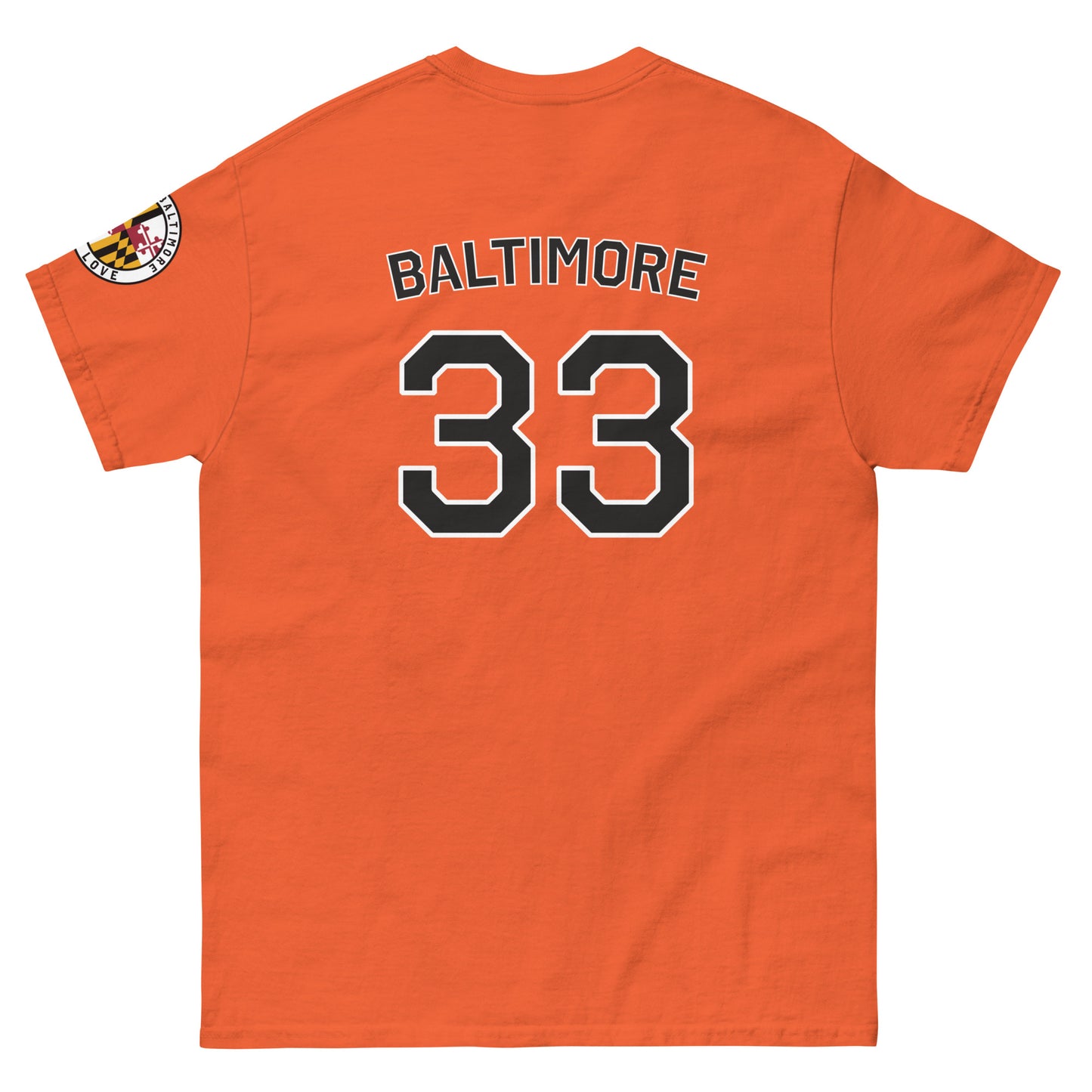 Black O's Fan T-shirt from Baltimore With Love™ featuring a bold S.O.S design on the front.