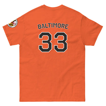 Black O's Fan T-shirt from Baltimore With Love™ featuring a bold S.O.S design on the front.