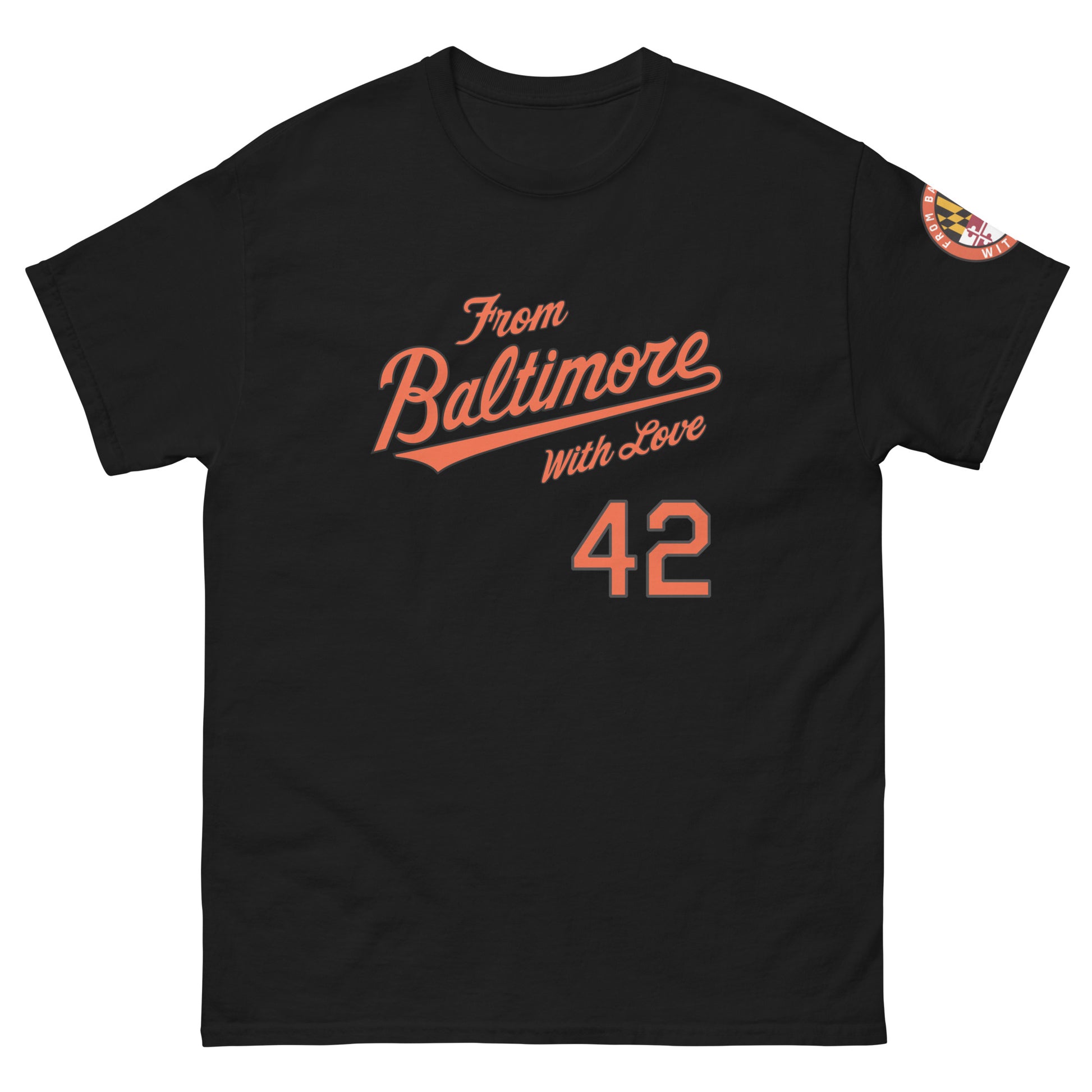 Black O's Fan T-shirt from Baltimore With Love™ featuring bold "S.O.S" design, casual fit, and comfortable fabric.