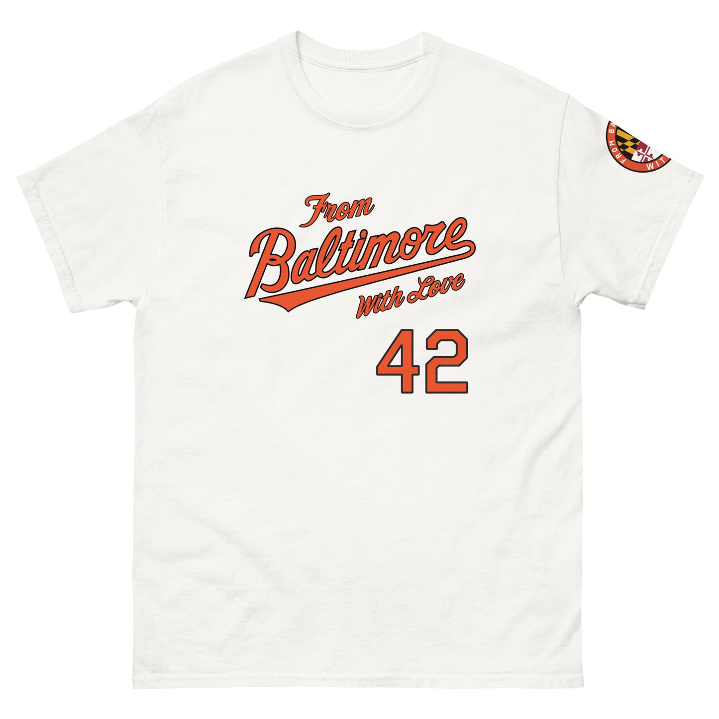 Black O's Fan T-shirt from Baltimore With Love™ featuring a bold design, perfect for Orioles fans and casual wear.