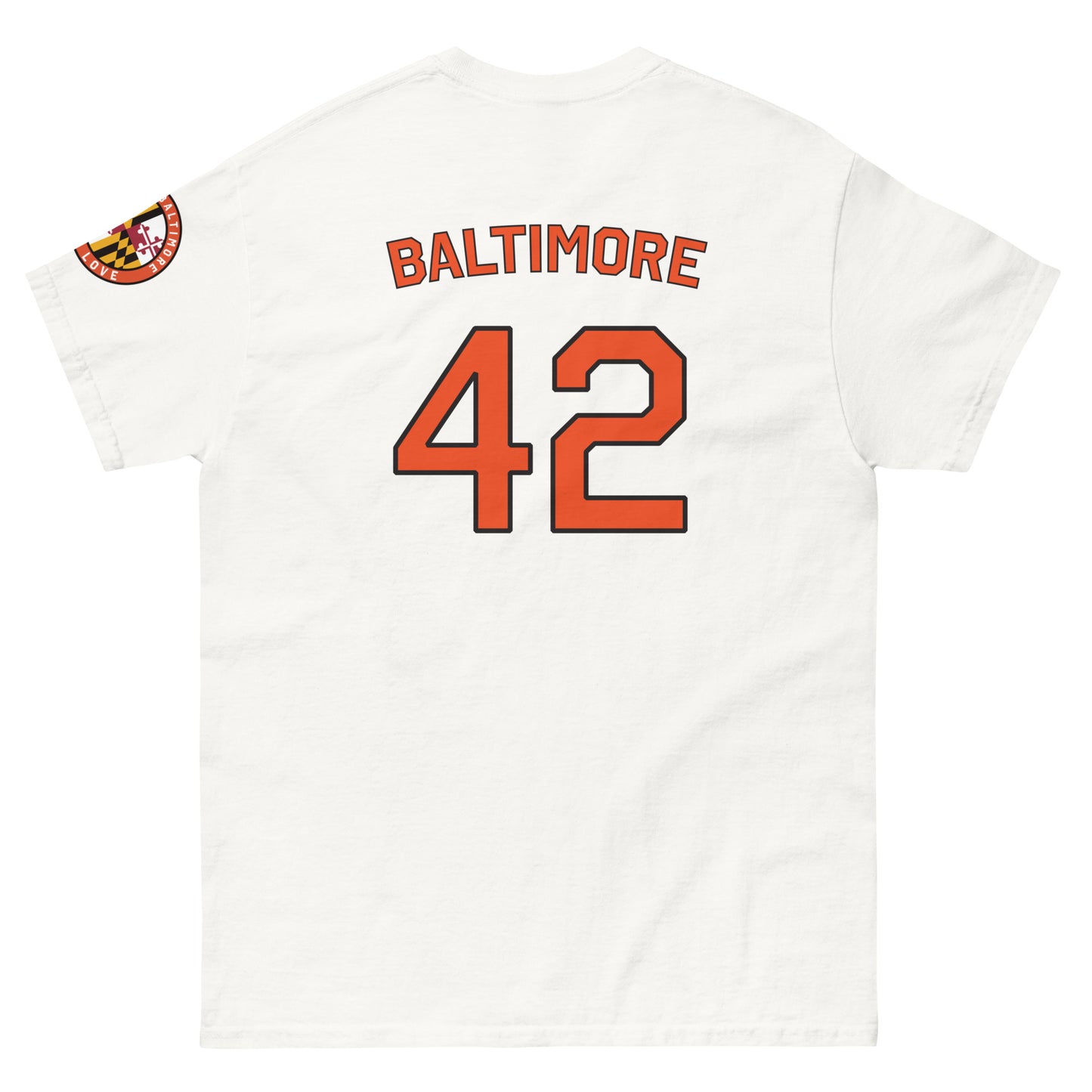 White unisex O's Fan T-shirt by From Baltimore With Love™ featuring a classic fit and team logo on the back.