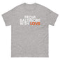 Black short-sleeve T-shirt from Baltimore With Love™ featuring orange love graphic design.