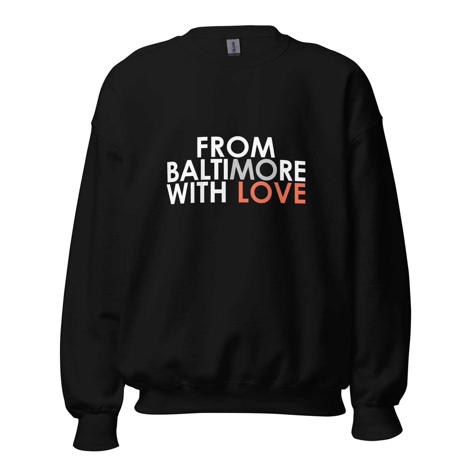 Black Orioles crewneck sweatshirt by From Baltimore With Love™, featuring Orioles team logo on the front.