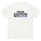 Black purple love short sleeve T-shirt from Baltimore With Love™ featuring a stylish graphic design.