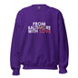 Black Ravens crewneck sweatshirt by From Baltimore With Love™ featuring a Ravens logo and comfortable knit fabric.