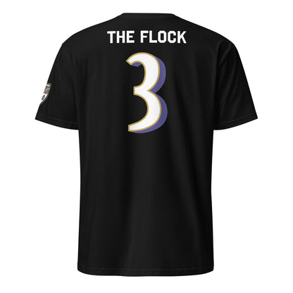 Black unisex T-shirt from From Baltimore With Love™ featuring Ravens Fan Favorite design on the back.