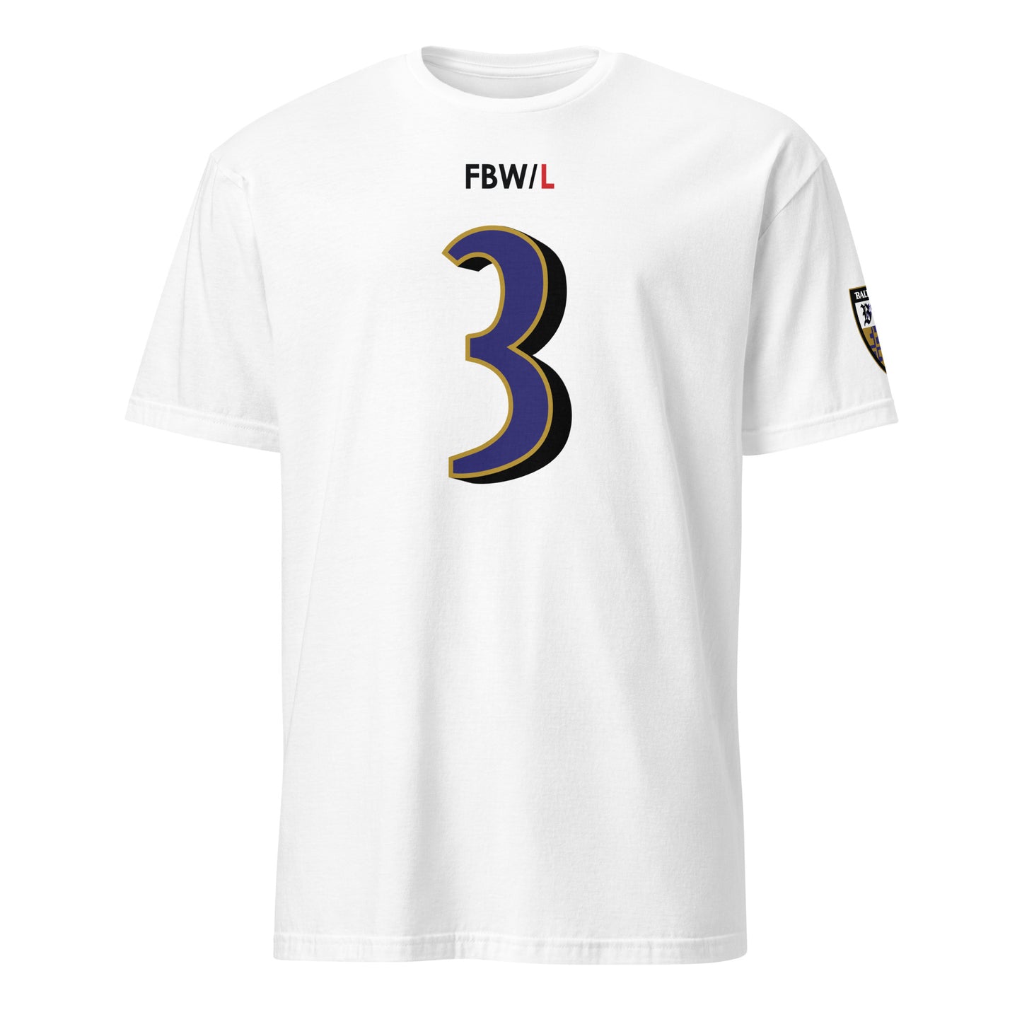 White Ravens Fan Favorite unisex soft-style T-shirt featuring Baltimore Ravens logo on the front.