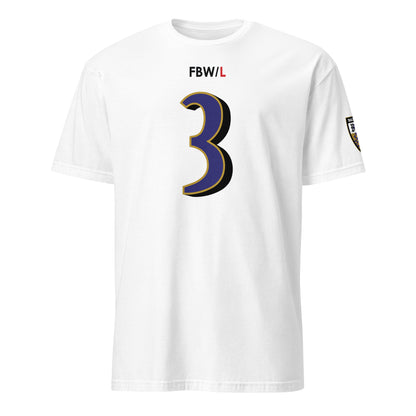 White Ravens Fan Favorite unisex soft-style T-shirt featuring Baltimore Ravens logo on the front.