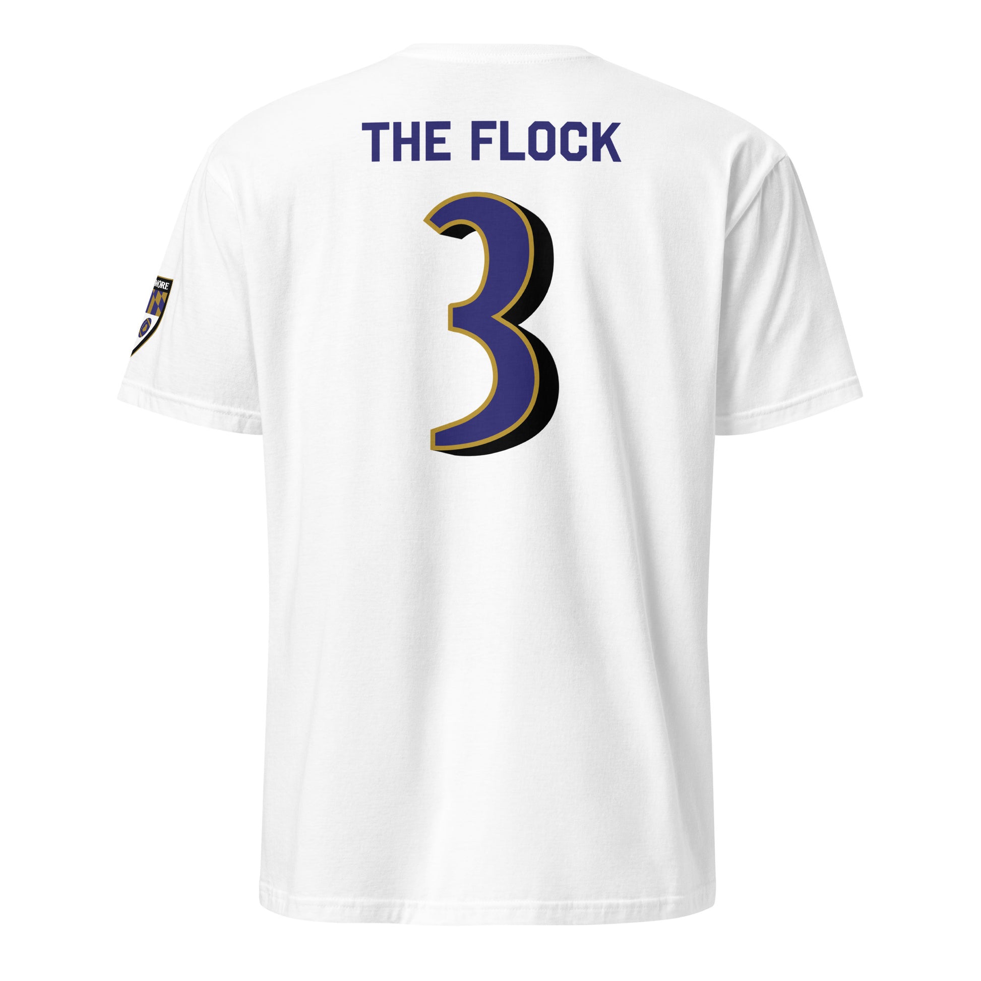White unisex Ravens Fan Favorite T-shirt from From Baltimore With Love™, featuring a soft cotton fabric and classic back design.