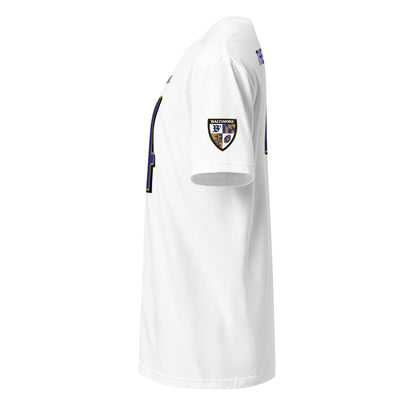Unisex white softstyle T-shirt featuring Ravens Fan Favorite design by From Baltimore With Love™, casual and comfortable for Ravens fans.