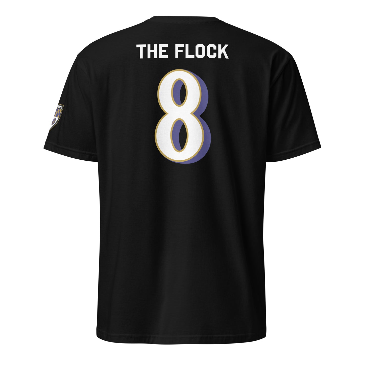 Black Ravens Fan Favorite unisex basic soft-style t-shirt from From Baltimore With Love™, shown from the back.