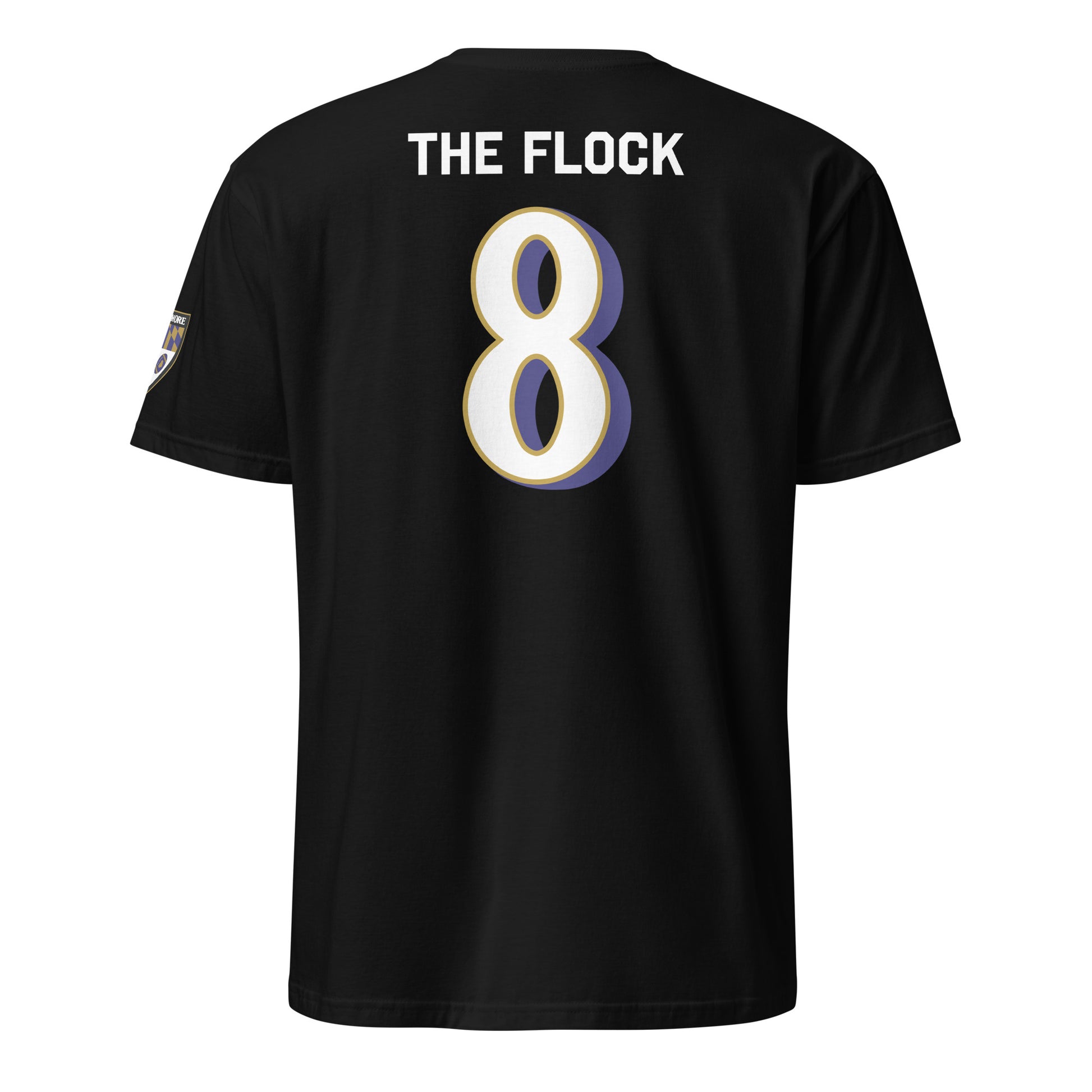 Black Ravens Fan Favorite unisex basic soft-style t-shirt from From Baltimore With Love™, shown from the back.