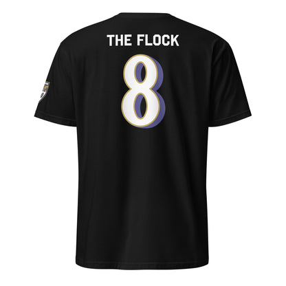 Black Ravens Fan Favorite unisex basic soft-style t-shirt from From Baltimore With Love™, shown from the back.