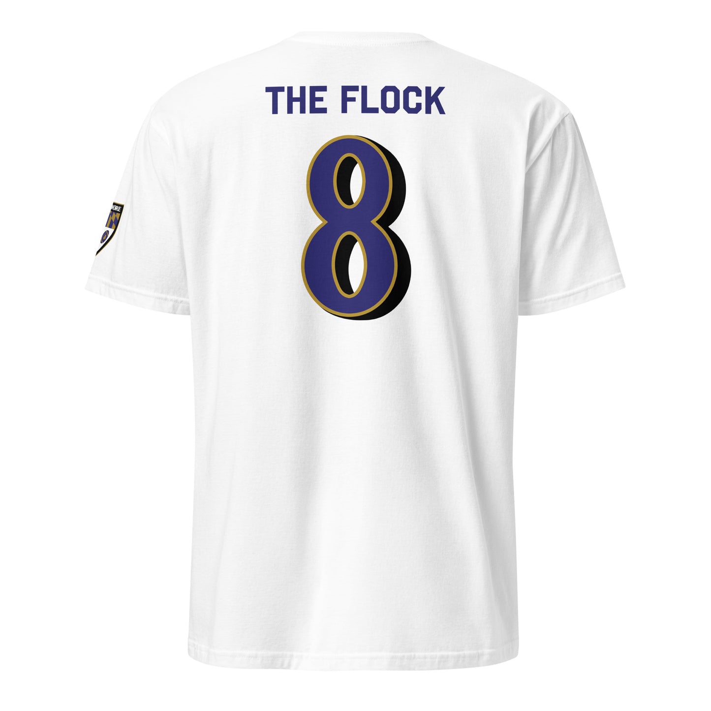 Unisex white Ravens Fan Favorite soft-style T-shirt from From Baltimore With Love™ showing the back design.