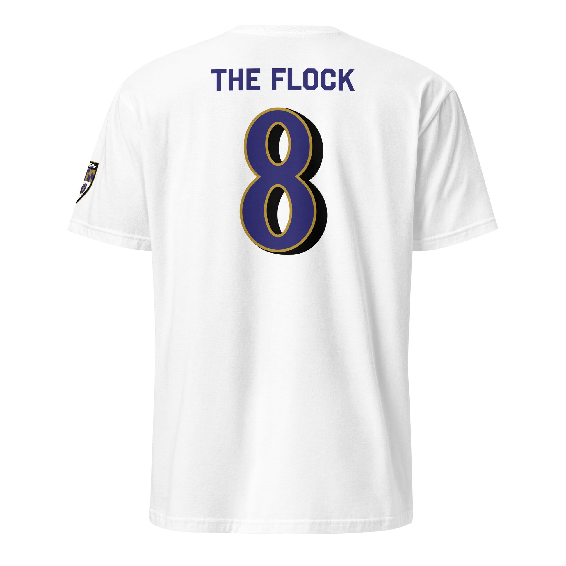Unisex white Ravens Fan Favorite soft-style T-shirt from From Baltimore With Love™ showing the back design.