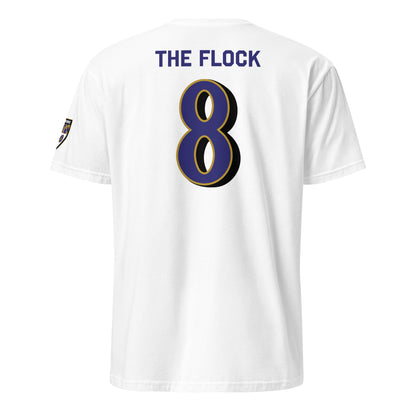 Unisex white Ravens Fan Favorite soft-style T-shirt from From Baltimore With Love™ showing the back design.