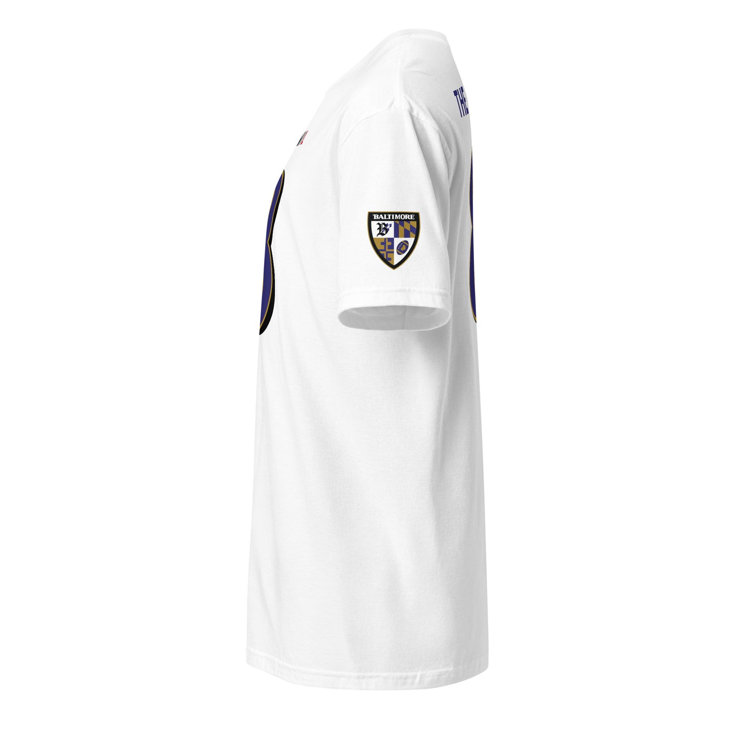 Black Ravens Fan Favorite 8 from Baltimore With Love™ logo on a product, showcasing team spirit and branding details.