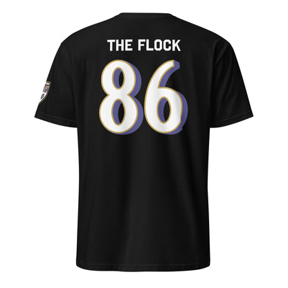 Black Ravens Fan Favorite unisex soft-style T-shirt from From Baltimore With Love™, showing the back design and comfortable fit.
