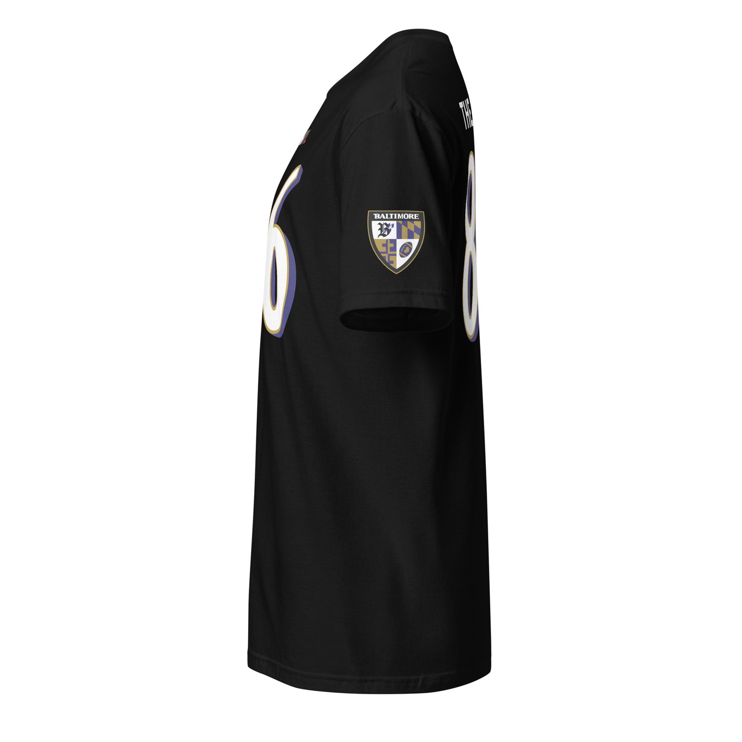 Black Ravens Fan Favorite shirt from From Baltimore With Love™ featuring the S Ravens logo on the front.