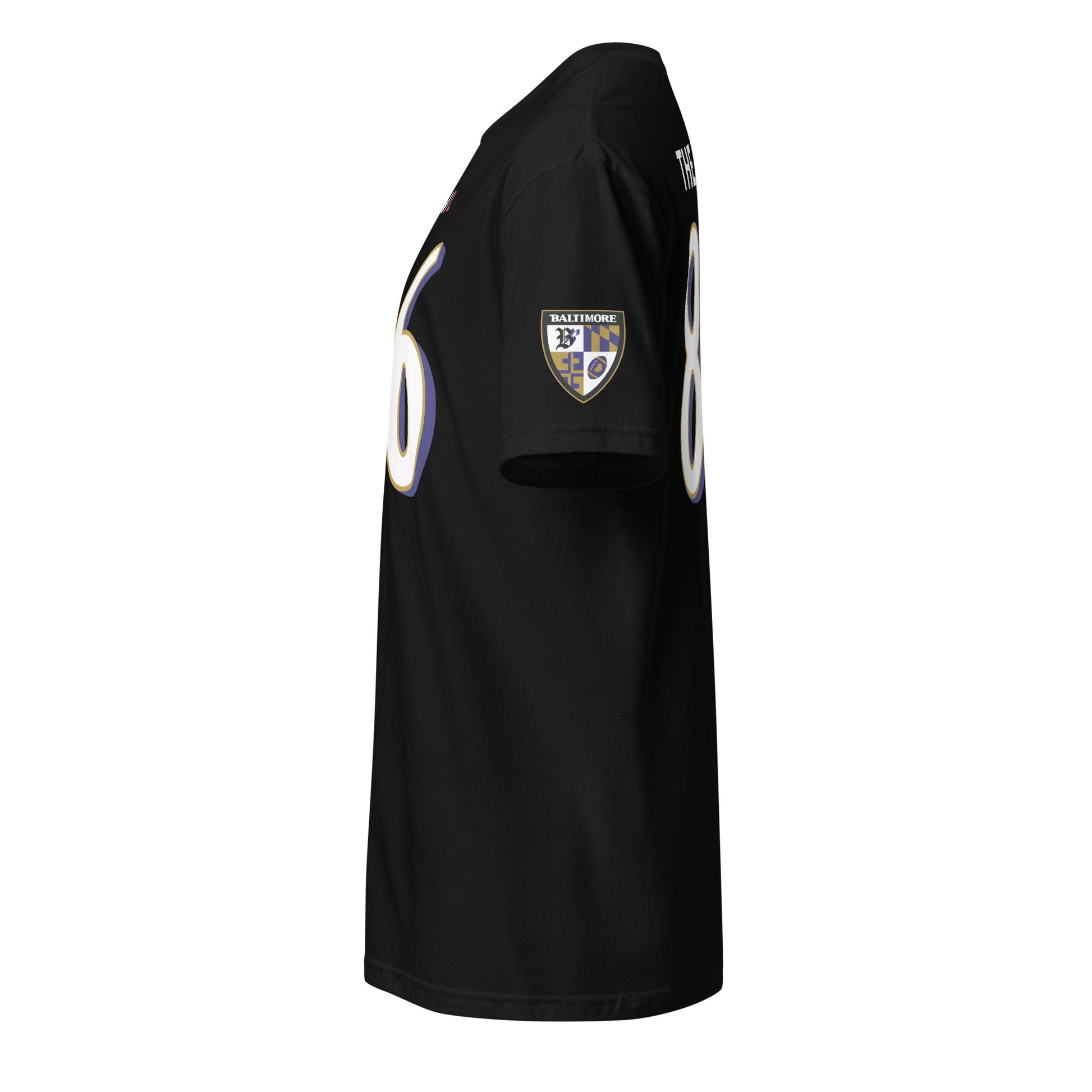 Black Ravens Fan Favorite shirt from From Baltimore With Love™ featuring the S Ravens logo on the front.