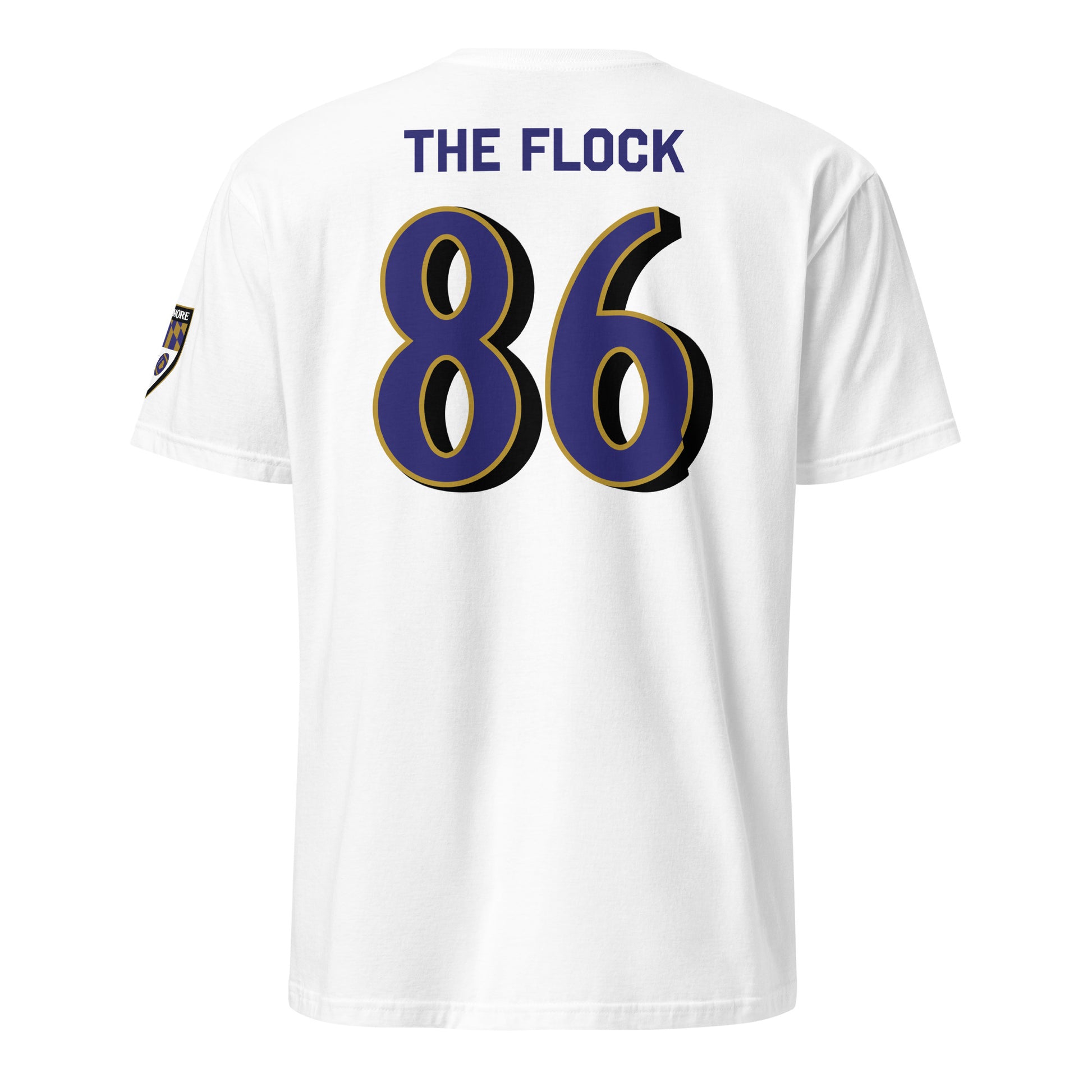 White Ravens Fan Favorite unisex T-shirt by From Baltimore With Love™, featuring a soft cotton fabric and Ravens logo on the back.