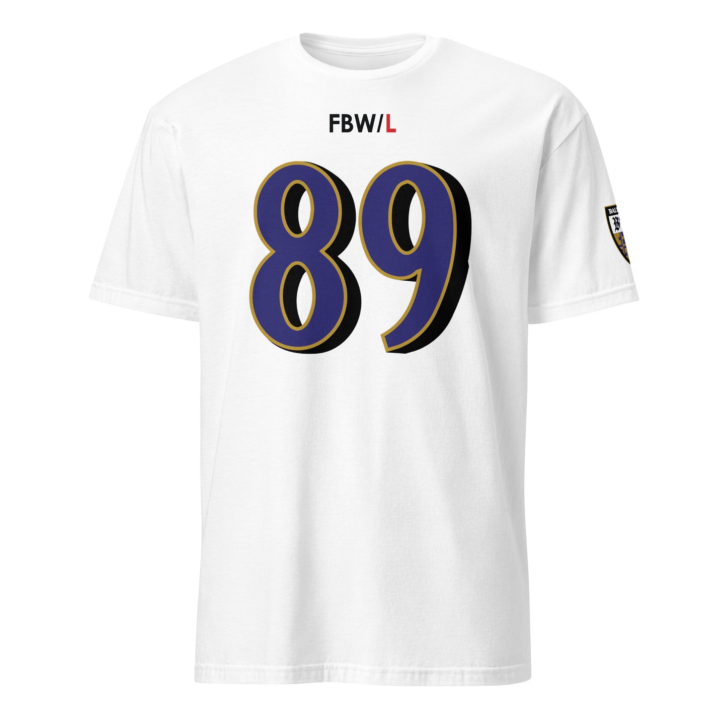 Unisex white Ravens Fan Favorite T-shirt by From Baltimore With Love™, featuring a soft cotton fabric and team logo on the front.