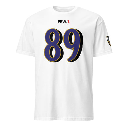 Unisex white Ravens Fan Favorite T-shirt by From Baltimore With Love™, featuring a soft cotton fabric and team logo on the front.