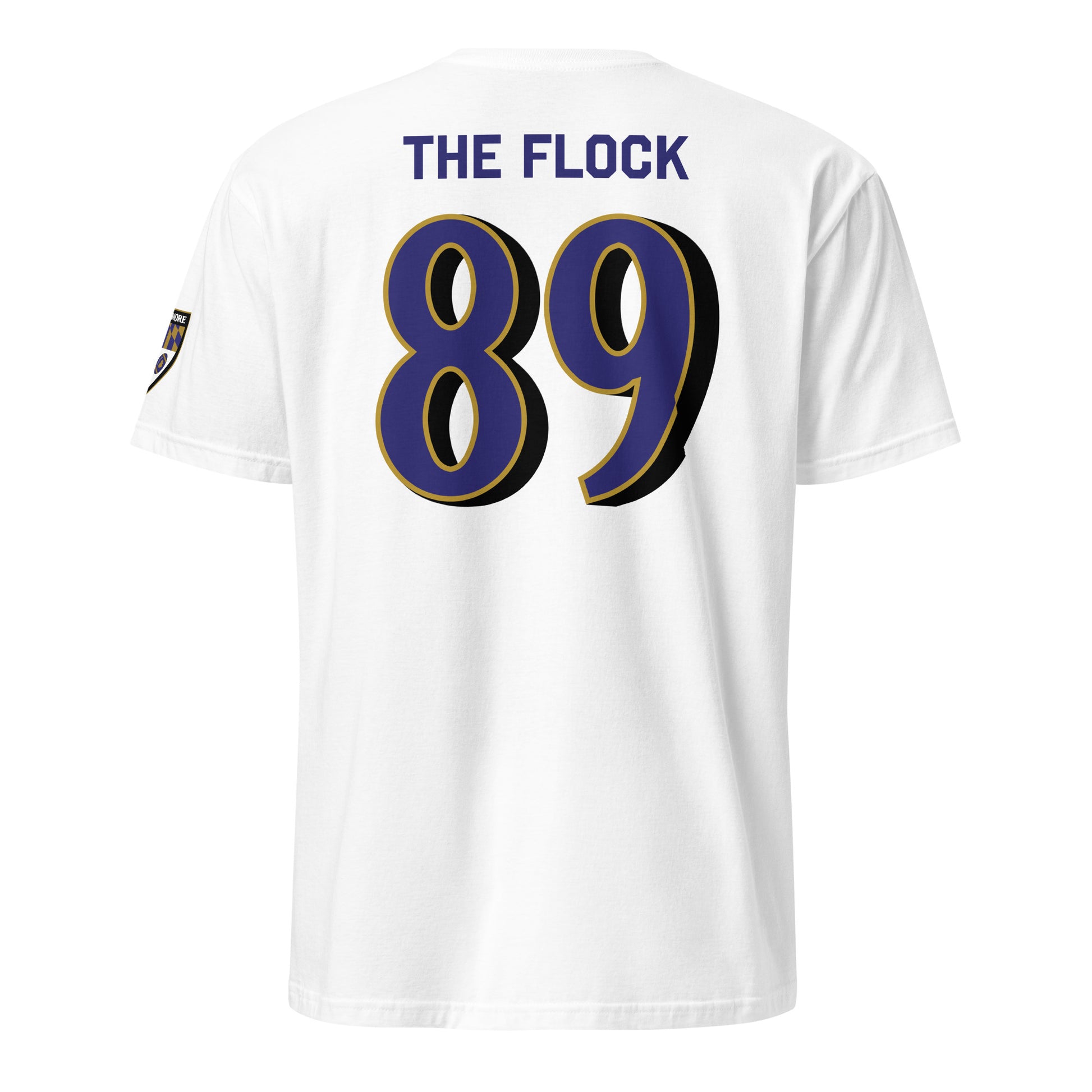 Unisex softstyle white T-shirt featuring Ravens Fan Favorite (89) design, made by From Baltimore With Love™.