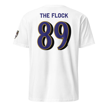 Unisex softstyle white T-shirt featuring Ravens Fan Favorite (89) design, made by From Baltimore With Love™.
