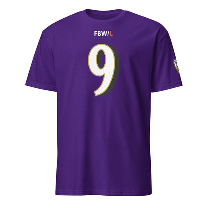 Black Ravens Fan Favorite 9 jersey by From Baltimore With Love™ featuring team logo and number on the front.