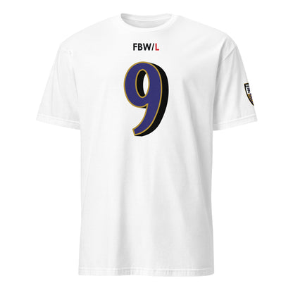 Black Ravens Fan Favorite 9 from Baltimore With Love™ logo on a shirt or apparel item, showcasing team pride and brand design.