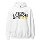 Yellow Love Hoodie from From Baltimore With Love™, unisex heavy blend hoodie with a front design, white background.