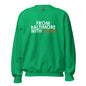 Forest green crewneck sweater by From Baltimore With Love™, shown flat with ribbed cuffs and neckline.
