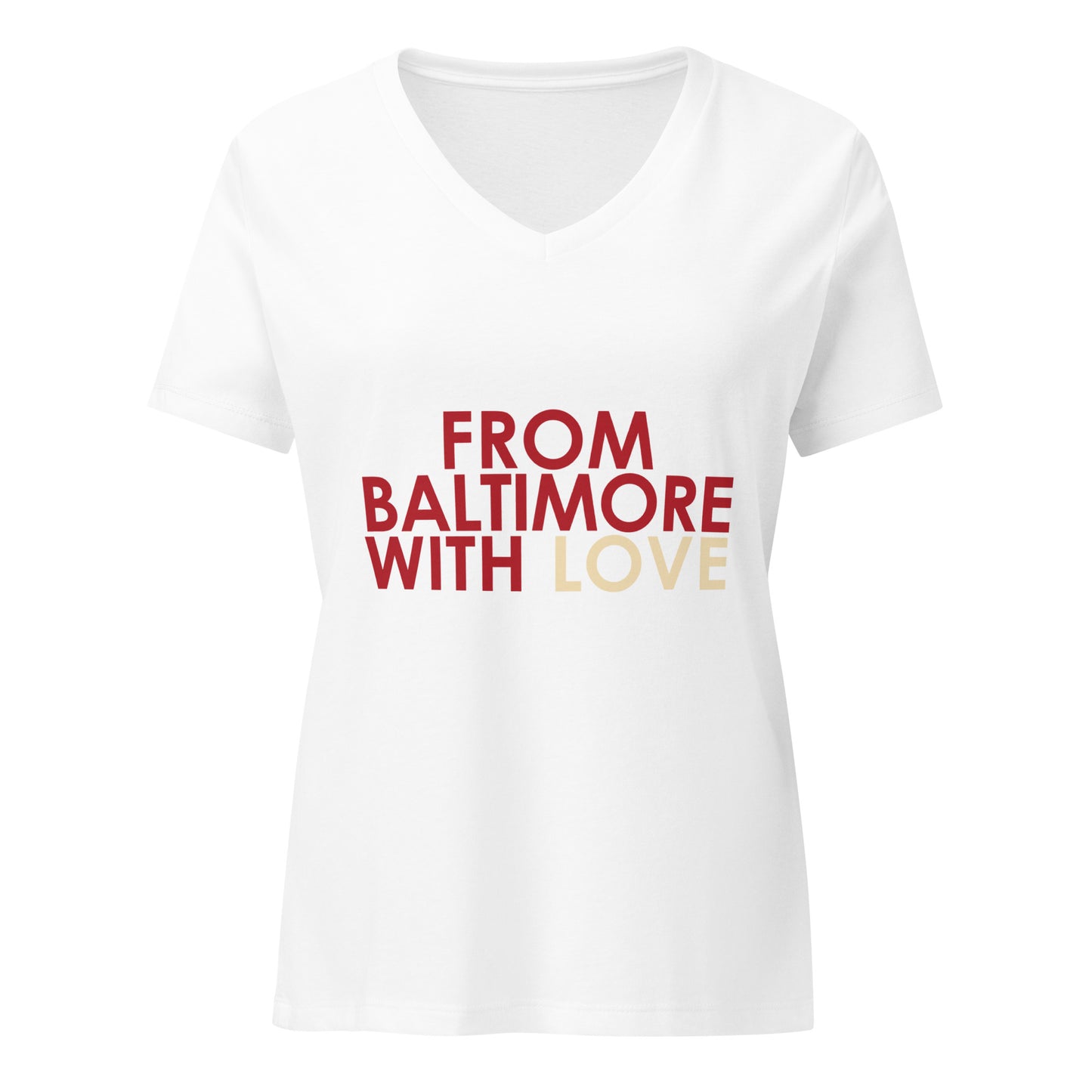 White Delta Sigma Theta V-neck T-shirt by From Baltimore With Love™ with Delta Sigma Theta logo on the front.