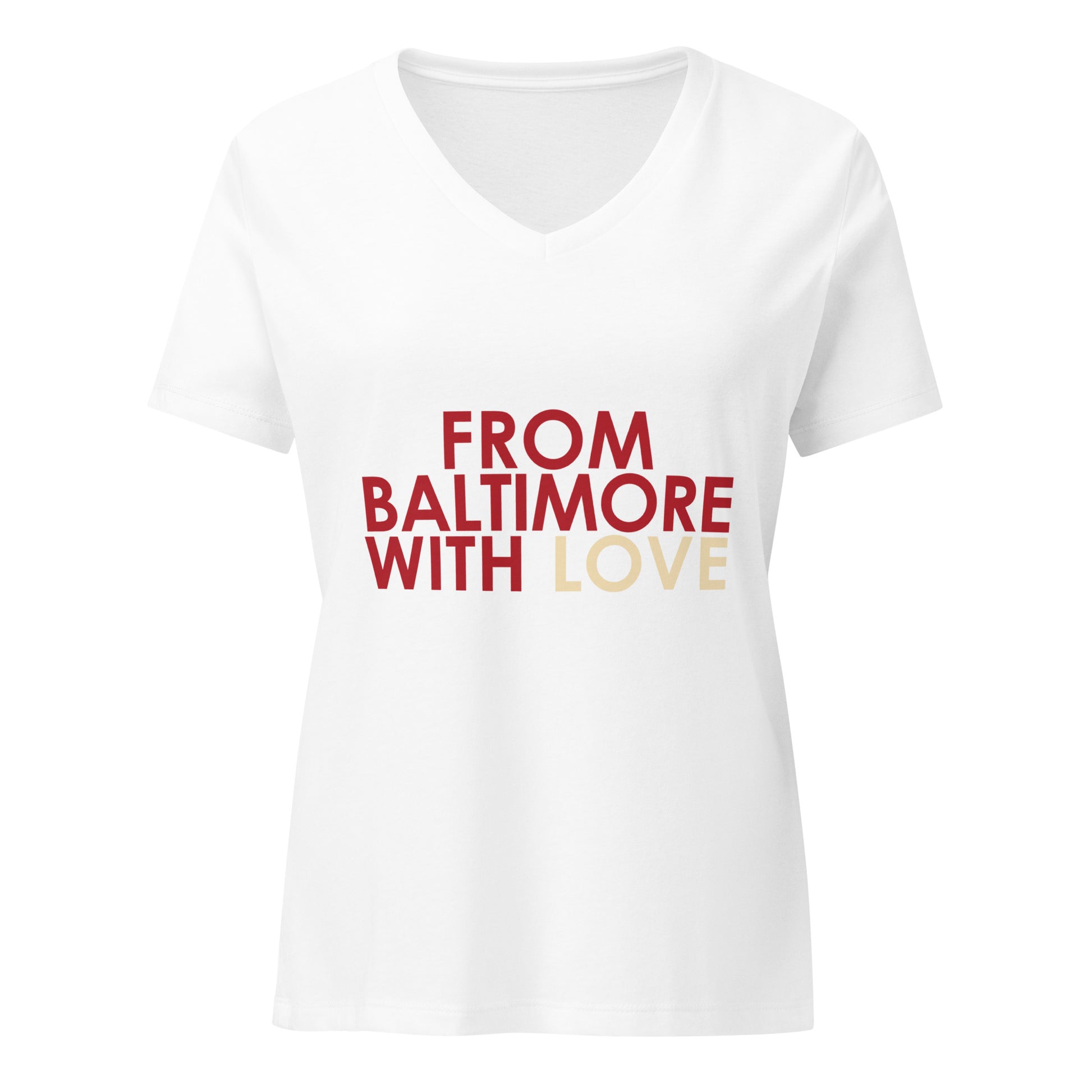 White Delta Sigma Theta V-neck T-shirt by From Baltimore With Love™ with Delta Sigma Theta logo on the front.