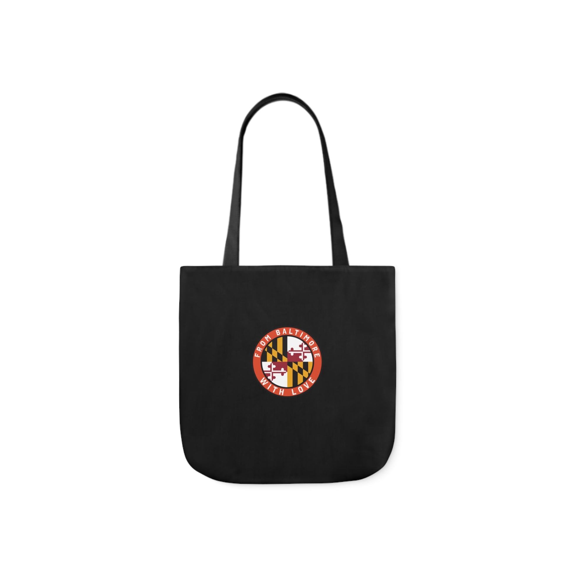Black Orioles tote bag by Printify, casual accessories bag with bold Orioles logo, made of durable fabric for everyday use.