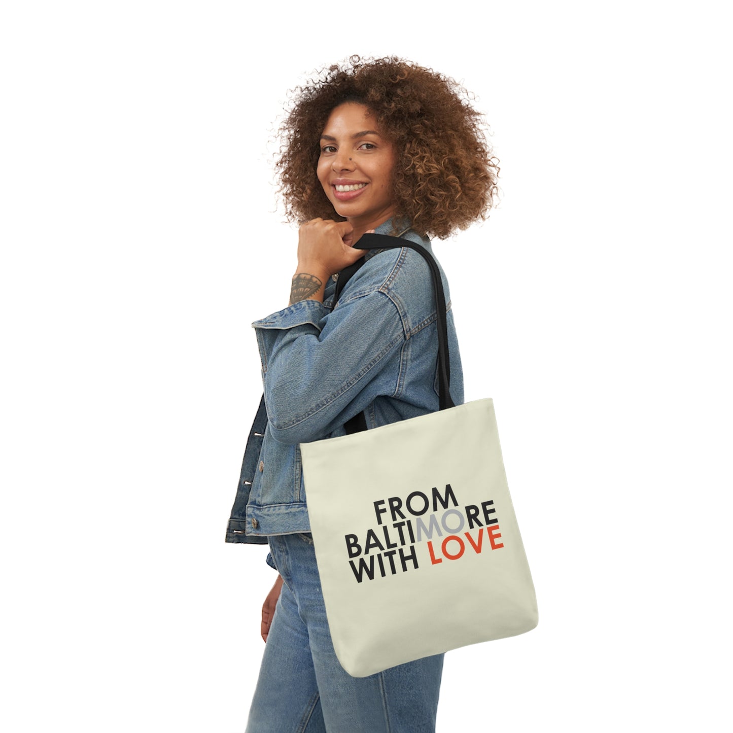 Grey and orange Orioles tote bag by Printify, featuring a spacious fabric design suitable for daily accessories.